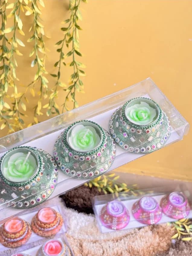 Green Rose Candle Trio