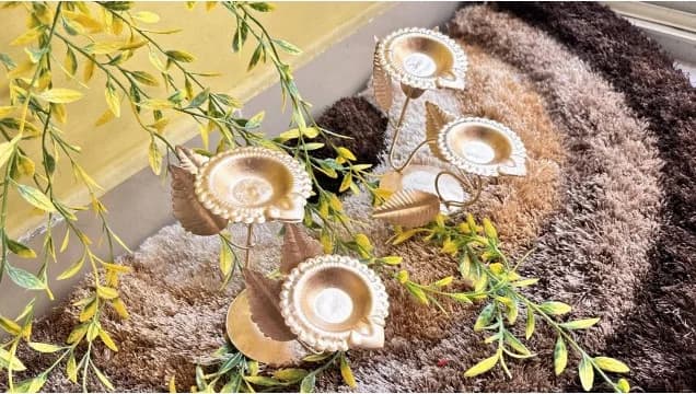 Gold-Tone Leaf Diya Pair