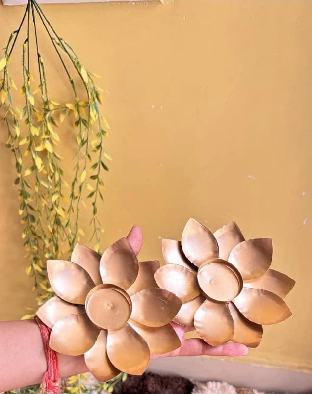 Gold-Tone Lotus Diya Pair