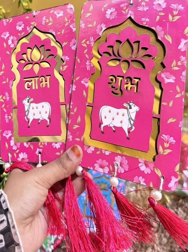 Shubh Labh Pink Door Hanging Pair