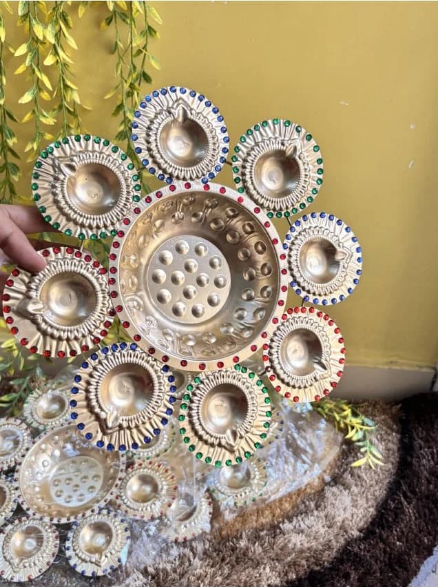Ornate Nine-Light Pooja Centrepiece